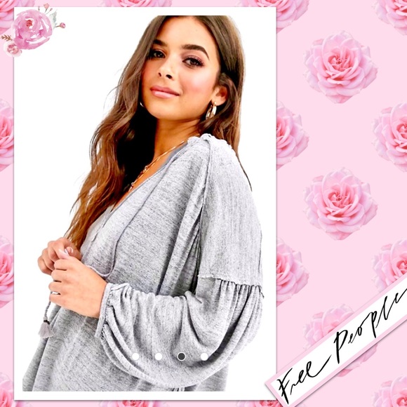 Free People We The Free Just A Henley in Grey Heather - Picture 5 of 11